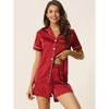 cheibear Women's Silky Satin Button Down Shirt with Shorts Sleepwear Pajama Sets - 2 of 4