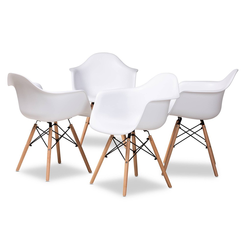 Photos - Chair 4pc Galen Plastic and Wood Dining  Set White/Oak Brown/Black - Baxton