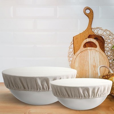 Akoasm Reusable Linen Bread Fermentation Bowl Cover for Sourdough, Food, Leftovers, Fruit & Salad Containers-Natural