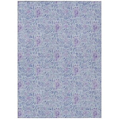 Sky Blue And Purple Floral Washable Indoor Outdoor Area Rug