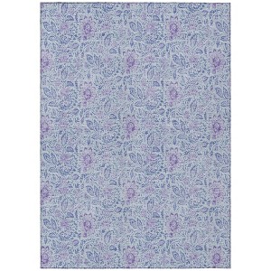 Sky Blue And Purple Floral Washable Indoor Outdoor Area Rug - 1 of 4