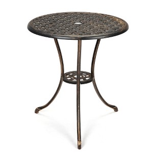Whizmax Patio Bistro Table, 23.6" Round Outdoor Coffee Table with Umbrella Hole, Outdoor Cast Aluminum Bistro Table Side Table for Balcony Backyard - 1 of 4