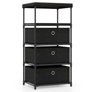 Resenkos 4-Drawer Fabric Storage Tower,Wooden Top + Durable Metal Frame, for Bedrooms, Living Rooms & Entryway Storage, Rustic Brown & - 1 of 4