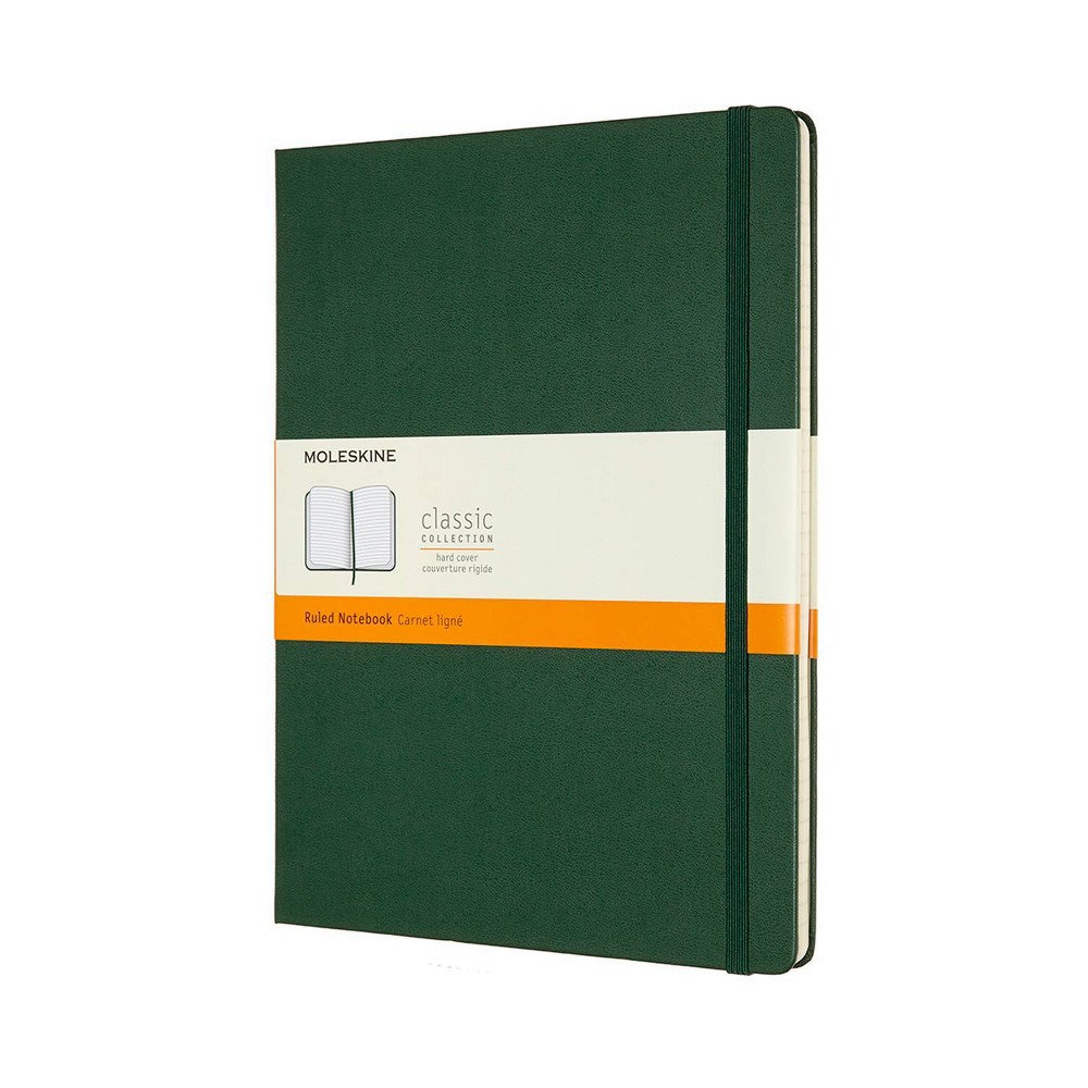 Moleskine Narrow Ruled Notebook 9.75"x7.5" Hard Cover Classic Myrtle Green: Journal, Acid-Free Paper, Elastic Closure