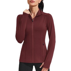 PINSPARK Women's Athletic Jackets Slim Fit Workout Jacket Full Zip Up Running Gym Yoga Sports Tops with Pockets - 1 of 4