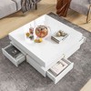 Lirago High Gloss Coffee Table 4 Drawers Multi Storage Square Cocktail Table Wood Grain Legs Living Room Center Table 31.5x31.5 White Modern - 3 of 4