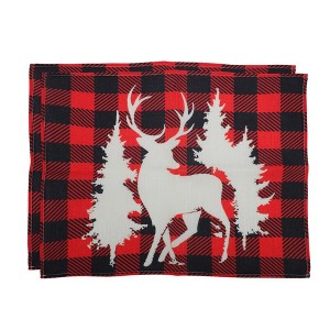 Unique Bargains Christmas Place Mats Linen Red Black White 13"x17.7" 2 Pcs - 1 of 4