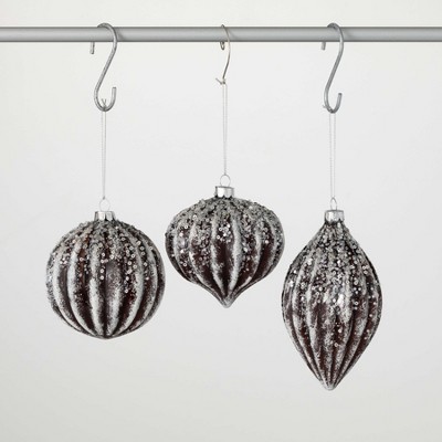 5.5"H  4"H & 4"H Sullivans Christmas Embellished Gold Ornament Set of 3  Black-White