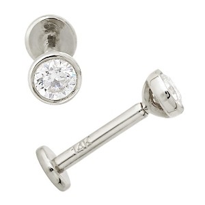 Jewelry Avalanche Unisex 14K Gold Bezel Set 3mm Moissanite Labret Studs, Monroe, Lip Ring, 16G - 1 of 4