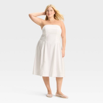 Women's Ruched Poplin Midi Tube Dress - Wild Fable™
