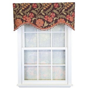 RLF Home Lady Diane Cornice Valance Brown with Multicolor Tassel Trim 100% Cotton Fits Up to 48"W 50" x 17"  Brown - 1 of 4