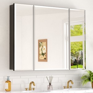 Belle Medicine Cabinet with Mirror, Recessed/Wall Mount Cabinet for Bathroom, Beveled Surface Mirror, Adjustable Tempered Glass Shelves, Black - 1 of 4