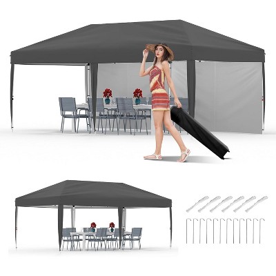 10x20 Pop Up Canopy with 2-Sidewall, Outdoor Tent with Portable Roller Bag - 3 Adjustable Height, 4 Weight Bags Stakes & 6 Guy Ropes