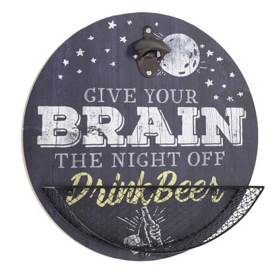 Vintage Inspired 'Drink Beer' Bottle Opener/Cap Catcher Wall Sign Panel - Crystal Art Gallery