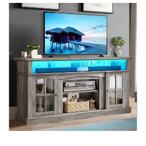 LED Farmhouse TV Stand for 75 Inch , Entertainment Center with Glass Doors & Power Outlets, Media Console Cabinet for Living Room,Grey - 1 of 4