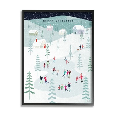 Stupell Industries Merry Christmas Winter Ice Skating Framed Giclee Art