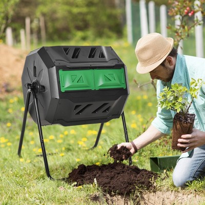Green and Black Dual Chamber 360° Rotating Compost Bin