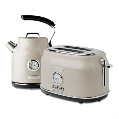 Haden Dorset Wide Slot Stainless Steel 2 Slice Retro Toaster & Dorset 1.7 Liter Stainless Steel Electric Water Kettle, Putty Beige