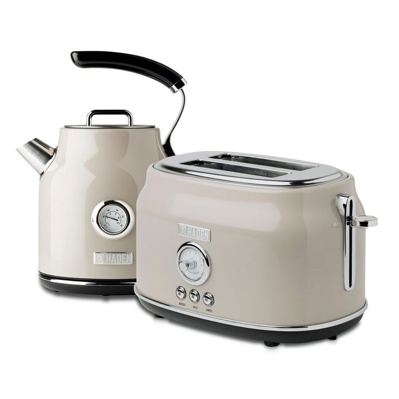 Haden Dorset Wide Slot Stainless Steel 2 Slice Retro Toaster & Dorset 1.7 Liter Stainless Steel Electric Water Kettle, Putty Beige, 1 of 8
