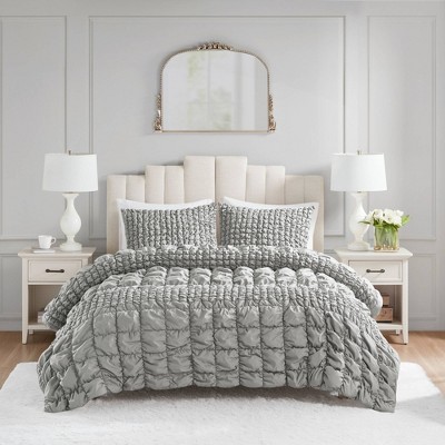Gray Full Microfiber Ruched Comforter Set