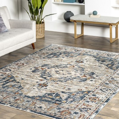 Reversible 6' Square Gray Synthetic Easy-Care Area Rug