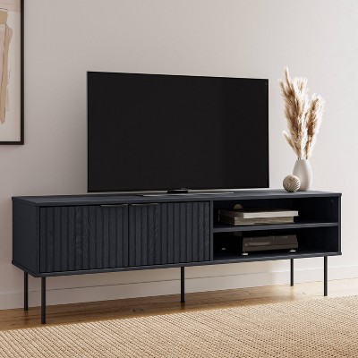 Lysander Black Fluted Engineered Wood TV Stand with Cabinet