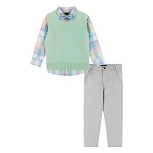 Andy & Evan  Toddler  Light Green Plaid Sweater Vest Set - 1 of 4