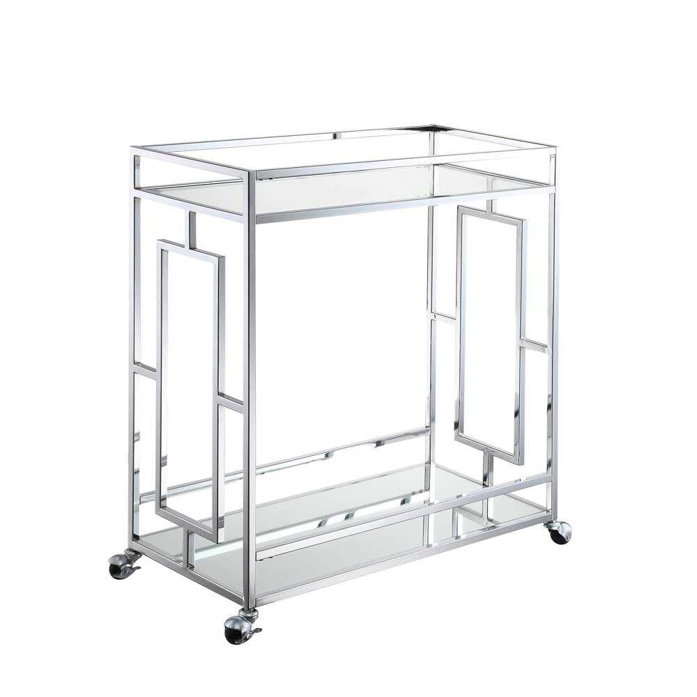Town Square Bar Cart Clear Glass/Mirror/Chrome - Breighton Home: Glam Style, 2 Tier, Lockable Wheels