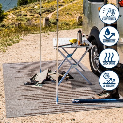 Beige and Brown Stripe Synthetic Indoor/Outdoor Area Rug