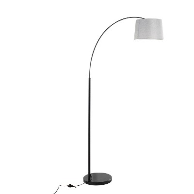 Arc Black Marble and Metal Floor Lamp with Grey Linen Shade