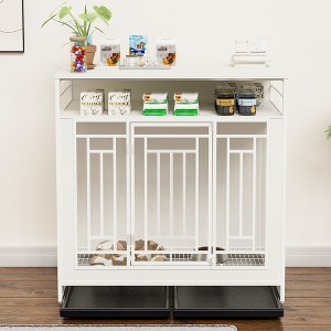 Okak 43.3IN Modern Large Dog Crate with Divider, Indoor Dog House with Three Storage Drawers, Decorative Dog Kennel for Large Dogs, White - 1 of 4