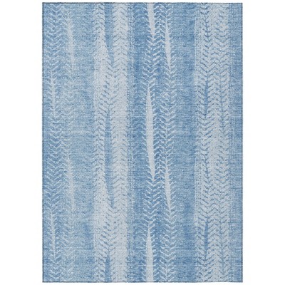 Sky Blue And Denim Blue Botanical Leaves Washable Indoor Outdoor Area Rug