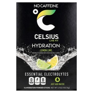 Celsius Live Fit, Hydration, Essential Electrolytes, No Caffeine, Lemon Lime, 14 Hydration Powder Sticks, 0.26 oz (7.41 g) Each - 1 of 4