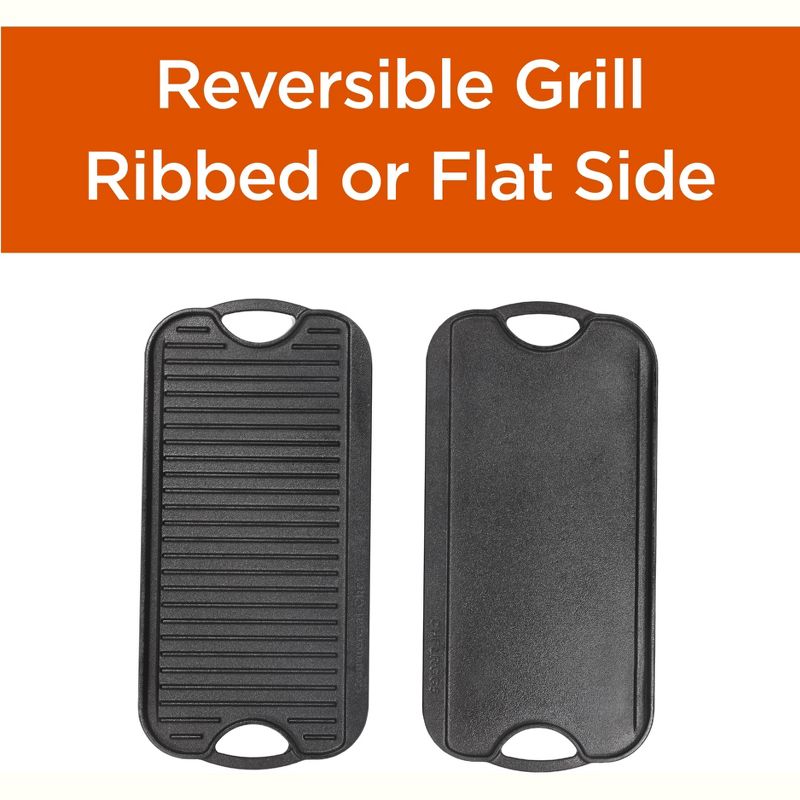 COMMERCIAL CHEF Pre-Seasoned Cast Iron Reversible Grill Griddle  20" x 10", Black, 6 of 8