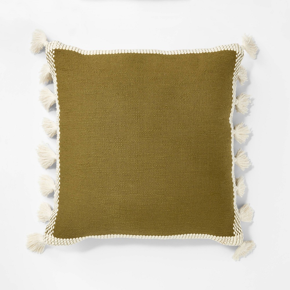 Woven Frame Square Throw Pillow with Side Tassels - Threshold™ designed with Studio McGee: Cotton, Indoor Decorative Cushion