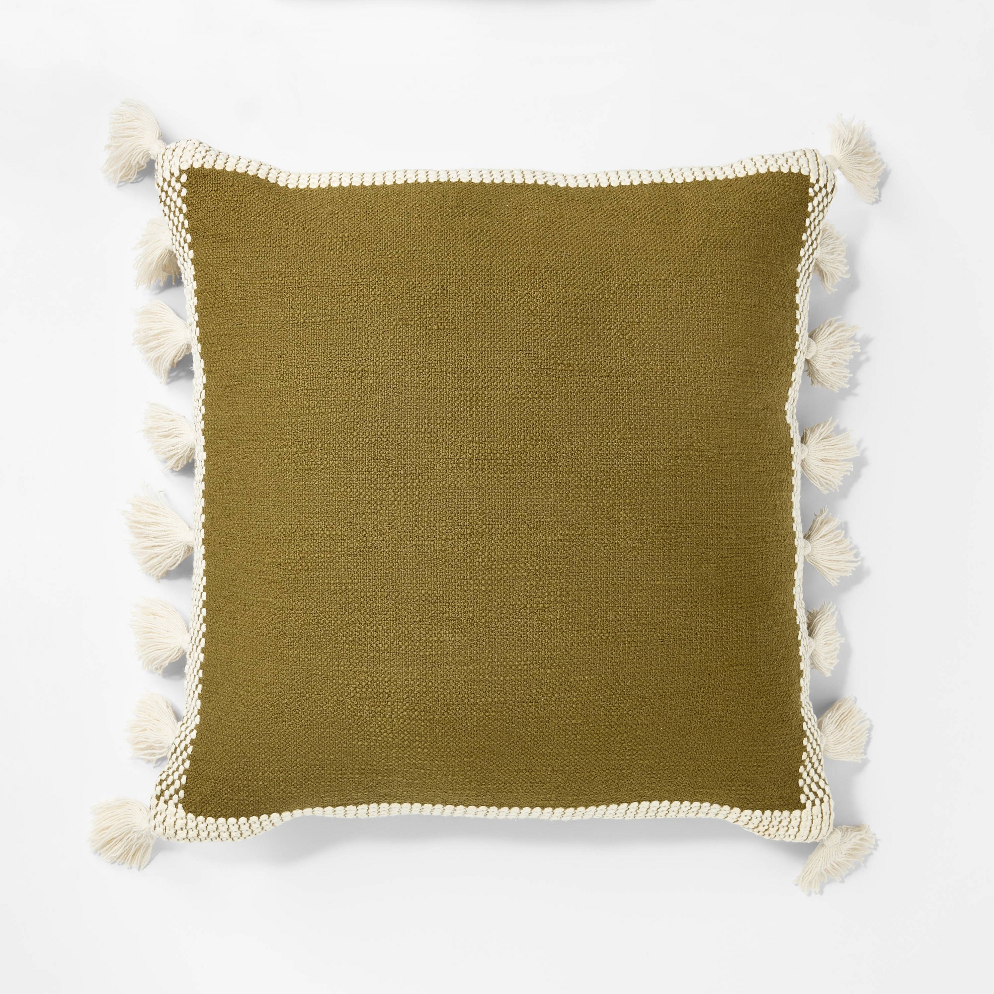 Woven Frame Square Throw Pillow with Side Tassels - Threshold™ designed with Studio McGee: Cotton, Indoor Decorative Cushion
