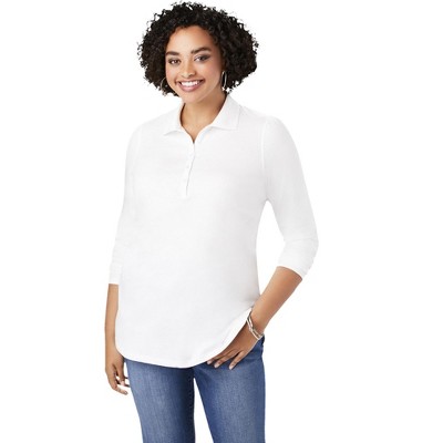 Roaman's Women's Plus Size Long Sleeve Polo Ultimate Tee