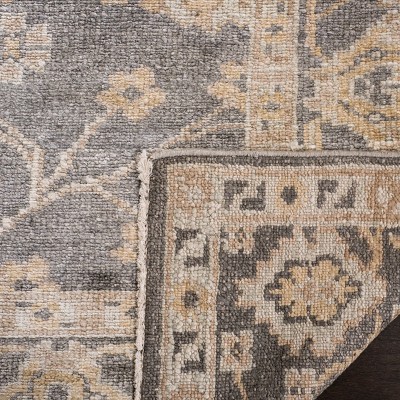 Oushak Dark Grey and Beige Hand-Knotted Wool Area Rug 8' x 10'