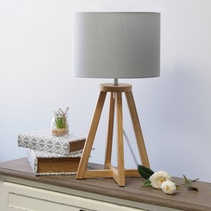 Natural Wood Interlocked Triangular Table Lamp with Fabric Shade - Simple Designs - 1 of 4