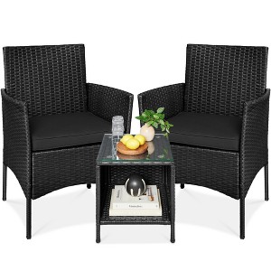 Best Choice Products 3-Piece Outdoor Wicker Conversation Patio Bistro Set, w/ 2 Chairs, Table - 1 of 4