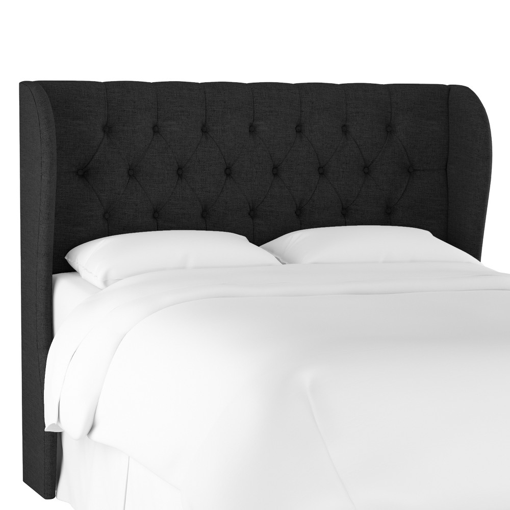 Photos - Bed Frame Skyline Furniture California King Tufted Wingback Headboard Black Linen: E