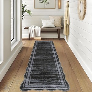 Scalloped Washable Area Rugs for Living Room, Modern Bordered Solid Rug for Bedroom, Scalloped Non-Slip Stain Resistant Carpet - 1 of 4