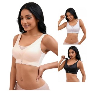 INSPIRE CHIC 3 Pcs Women's V-Neck Mesh Wirefree Adjustable Straps U Back Minimizers Bras - 1 of 4