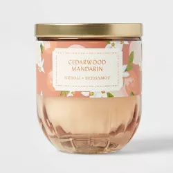 7oz Lidded Glass/Metal Ribbed Base Cedarwood Mandarin Candle - Opalhouse™