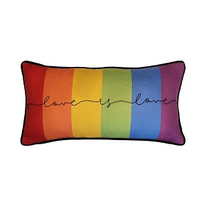 8"x16" 'Love is Love' Embroidered Pride Lumbar Throw Pillow Rainbow - Edie@Home: Decorative Accent for Sofa & Bed - 1 of 4