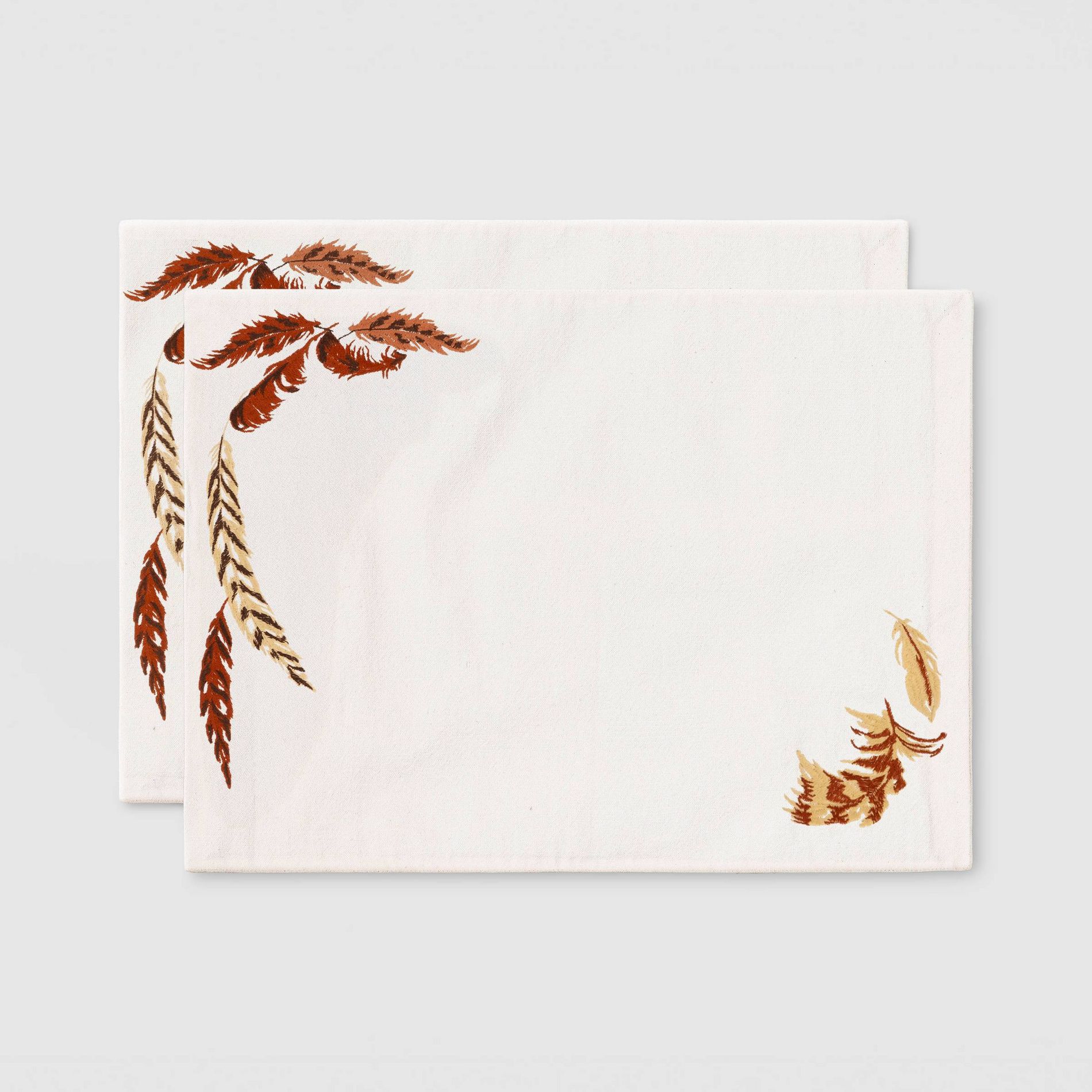 2pk Embroidered Feathers Placemats Cream - Threshold™