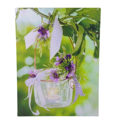 Northlight LED Lighted Tea Candle with Purple Flowers Canvas Wall Art 15.75" x 11.75"