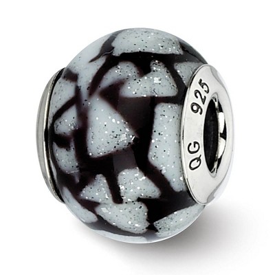 Black Bow Jewelry White, Black, Glitter Overlay Glass & Sterling Silver Bead Charm, 15mm