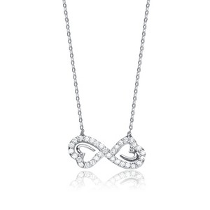 Guili Elegant Sterling Silver Double Heart Infinity Necklace, Rhodium Plated with Sparkling Cubic Zirconia Stones for a Timeless Look - 1 of 3