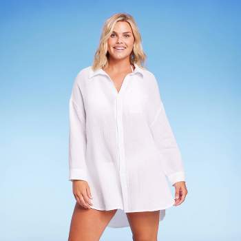 Women's Button-Up Cover Up Shirtdress - Kona Sol™ White XL